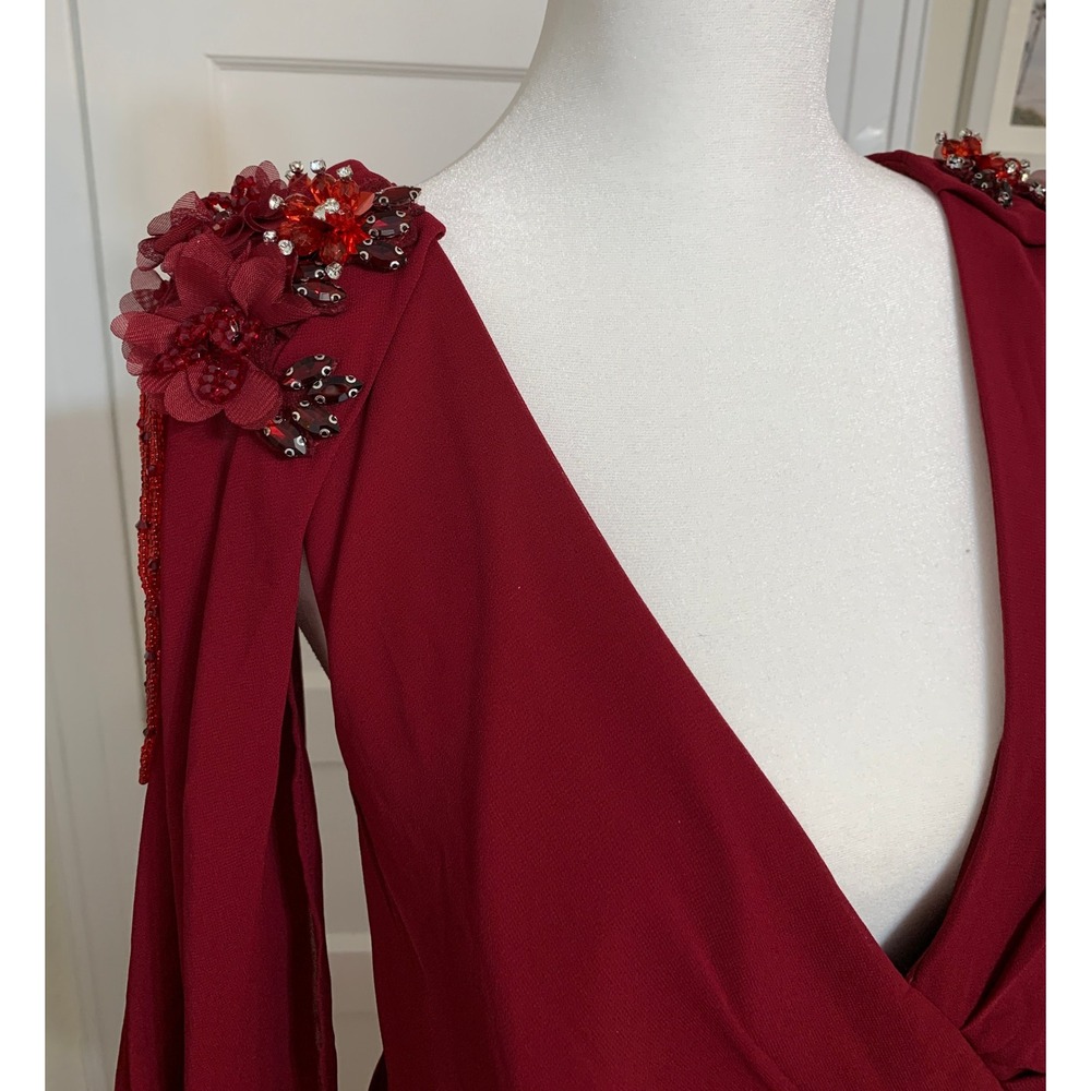 Ever Pretty Merlot A-Line Flowy Floral Beaded Chiffon Formal Dress NWT / 22 - Picture 5 of 16
